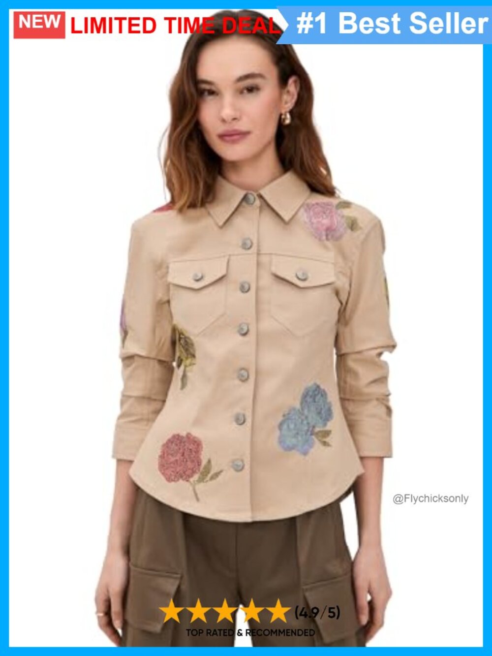 Cotton Blend Scrunched Canyon Jacket Button Front 3/4 Sleeve Casual
